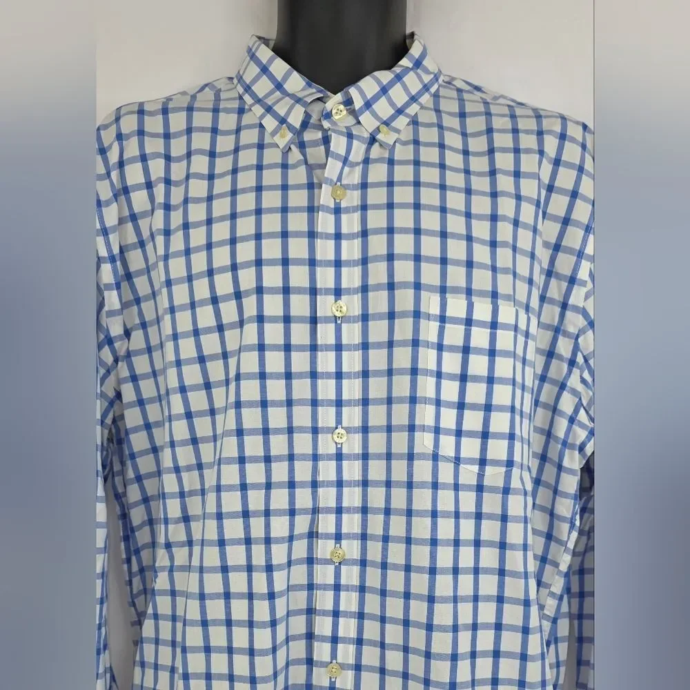 J. Crew Men's Tailored Blue White Check Button Down Shirt Size XL X-1935